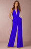 Deep V Neck Halter Wide Leg Playsuit Sexy Women Sleeveless Open Back Zipper With Pocket One Piece Long Jumpsuit Macacao Feminino