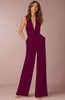 Deep V Neck Halter Wide Leg Playsuit Sexy Women Sleeveless Open Back Zipper With Pocket One Piece Long Jumpsuit Macacao Feminino