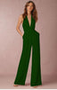 Deep V Neck Halter Wide Leg Playsuit Sexy Women Sleeveless Open Back Zipper With Pocket One Piece Long Jumpsuit Macacao Feminino
