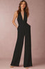 Deep V Neck Halter Wide Leg Playsuit Sexy Women Sleeveless Open Back Zipper With Pocket One Piece Long Jumpsuit Macacao Feminino