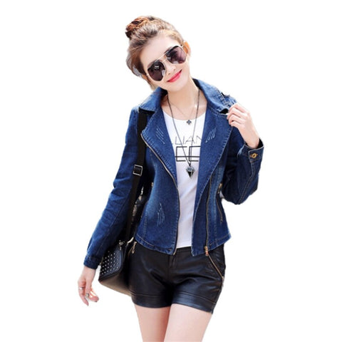 Denim Blazer Jacket Female Spring Women's Leisure Students Girls Long Sleeve Slim Short Zipping Outer Coat