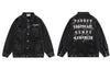 Denim Bomber Jacket Streetwear Hip Hop Vintage Letter Print Cowboy Distressed Wash Jeans Coat 2023 Retro Casual Cotton Jackets