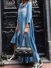 Denim Dress Women Loose Cowboy Three Quarter Sleeve Long Dresses Robe Ruffle V Neck Elegant Party Maxi Dress Vestidos 2022