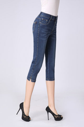 Denim High Waist Jeans Women Shorts Knee Length Woman Skinny Plus Size Feminino Capris Jeans Femme Short Denim Summer Pants