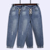 Denim Jeans women Large size L-8XL loose brand European and American thin loose harem cropped pants women elastic waist