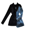 Denim Spliced Blazer Jacket Women Single Breasted Lapel Black Suit Jacket Asymmetry Patchwork Loose Blazers Coat Female