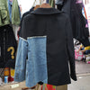 Denim Spliced Women Blazer Jacket  Single Button Black Suit Jacket Loose Asymmetry Lady Blazer Coat 2023 New