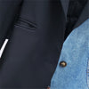 Denim Spliced Women Blazer Jacket  Single Button Black Suit Jacket Loose Asymmetry Lady Blazer Coat 2023 New