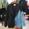 Denim Spliced Women Blazer Jacket  Single Button Black Suit Jacket Loose Asymmetry Lady Blazer Coat 2023 New
