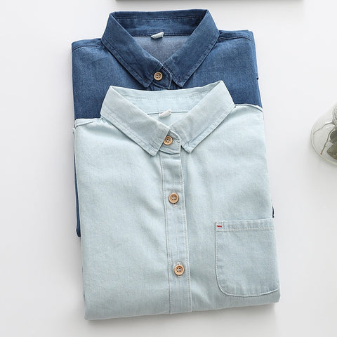 Denim Women Blouses Shirts Tunic Womens Tops And Blouse 2023 Womenswear Long Sleeve Clothing Button Up Down Outwear OL Vintage