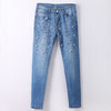 Denim Women Skinny Jeans With Pearls Pants Slim Femme Beading Pearl Jeans Woman 2022 With beads Mid Waist Pencil Jean For Women