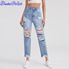 DenimColab 2022 Hole Straight Jeans Pants Women Cotton Cowboy High Waist Ripped Jeans Ladies Casual Office Jeans Trouser