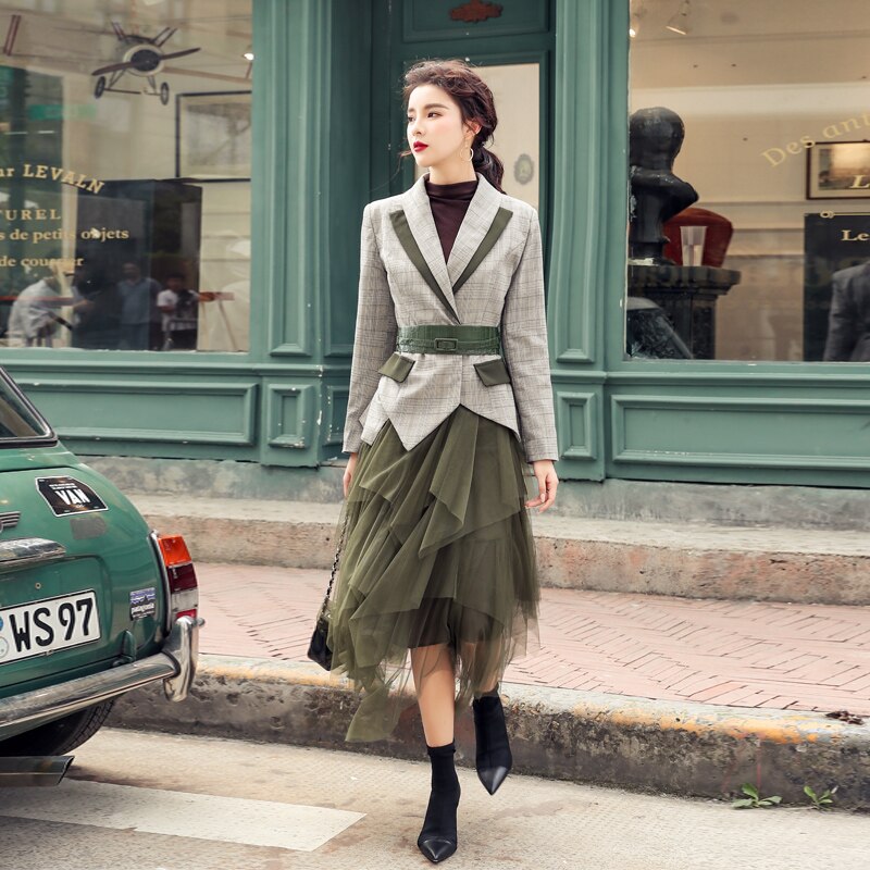 Design Office Lady Blazer And Skirt Set Korean Style Female Office Sui ...