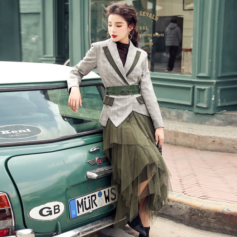 Design Office Lady Blazer And Skirt Set Korean Style Female Office Sui ...