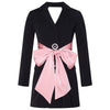 Design Runway Casual Women Autumn Spring Coat Notched Long Sleeve Patchwork Slim Pink Bow Bandage Office Work Club Blazers Traf