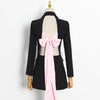 Design Runway Casual Women Autumn Spring Coat Notched Long Sleeve Patchwork Slim Pink Bow Bandage Office Work Club Blazers Traf