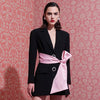 Design Runway Casual Women Autumn Spring Coat Notched Long Sleeve Patchwork Slim Pink Bow Bandage Office Work Club Blazers Traf