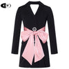 Design Runway Casual Women Autumn Spring Coat Notched Long Sleeve Patchwork Slim Pink Bow Bandage Office Work Club Blazers Traf