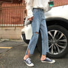 Design Sense Ripped Pants 2022 Ankle-Length Bootcut High Waist Jeans Women's Straight Loose Wide Leg Pants