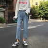 Design Sense Ripped Pants 2022 Ankle-Length Bootcut High Waist Jeans Women's Straight Loose Wide Leg Pants