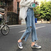 Design Sense Ripped Pants 2022 Ankle-Length Bootcut High Waist Jeans Women's Straight Loose Wide Leg Pants