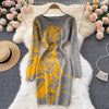 Design Tiger Jacquard Knitted Dress Women Long Sleeve O Neck Slim Pencil Dresses Autumn Winter Bodycon Sweater Dress