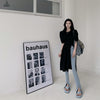 Design Twist Split T-shirt Dress Women's Summer  Retro Crew Neck Simple All-Match Puff Sleeve Dress