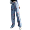 Design sense rose jeans 2022 autumn high-waist wide-leg pants straight trousers women's clothing