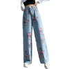 Design sense rose jeans 2022 autumn high-waist wide-leg pants straight trousers women's clothing