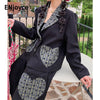 Designer Brand Green Heart Pockets Decoration Single Breasted Blazer and Skirt Two Pieces Set Office Lady Outfits Suits Autumn