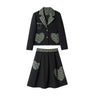 Designer Brand Green Heart Pockets Decoration Single Breasted Blazer and Skirt Two Pieces Set Office Lady Outfits Suits Autumn