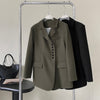 Designer Button Long Sleeve Open Front Women Blazer Green Black Autumn Casual Casual Women's Jacket for Office
