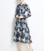 Designer Runway Beach Chic Midi Dresses For Women Autumn Bow Long Sleeve Plus Size Aesthetic Printed Lady Party Dress Vestidos