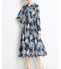 Designer Runway Beach Chic Midi Dresses For Women Autumn Bow Long Sleeve Plus Size Aesthetic Printed Lady Party Dress Vestidos