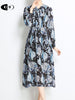 Designer Runway Beach Chic Midi Dresses For Women Autumn Bow Long Sleeve Plus Size Aesthetic Printed Lady Party Dress Vestidos