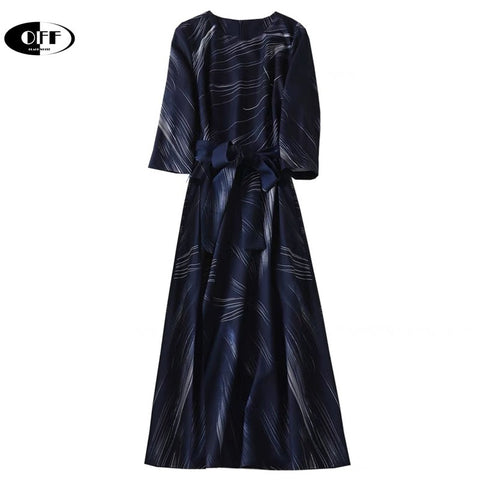 Designer Vintage Autumn Spring Women's Midi Dress Retro Aesthetic Printed Office Work Elegant Chic Ladies Dresses Femme