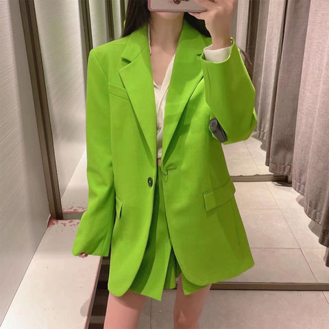 DiYiG WOMAN  2023 Loose Pocket Blazer Retro Casual Belt Lined Lapel Long Sleeve One Button Chic Top Mujer