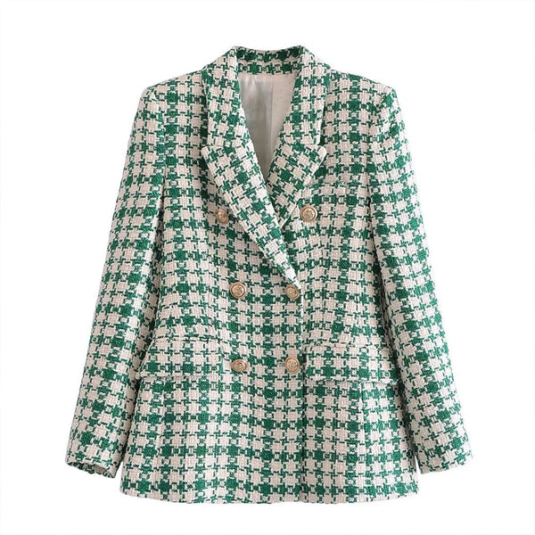 DiYiG WOMAN 2023 Spring Textured Double Breasted Blazer Vintage Lapel Long Sleeve Flap Pocket Ladies Chic Top Mujer
