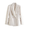 DiYiG WOMAN 2023 Spring Textured Double Breasted Blazer Retro Lapel Long Sleeve Pocket Outerwear Ladies Chic Top