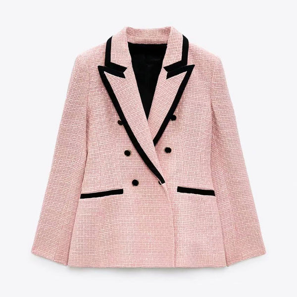 DiYiG WOMAN Fall 2023 women's wear European and American style pink stitching slim fit all-match suit jacket