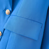 DiYiG Women 2023 Blue Blazer Vintage Long Sleeves Flap Pockets Double Breasted Female Outerwear Chic Top Muje