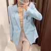 DiYiG Women 2023 Breasted Textured Blazer Retro Casual Flap Pocket Long Sleeve Female Outerwear Chic Top Mujer
