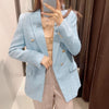 DiYiG Women 2023 Breasted Textured Blazer Retro Casual Flap Pocket Long Sleeve Female Outerwear Chic Top Mujer