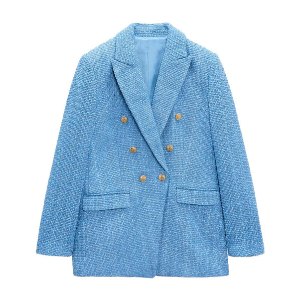 DiYiG Women 2023 Breasted Textured Blazer Retro Casual Flap Pocket Long Sleeve Female Outerwear Chic Top Mujer