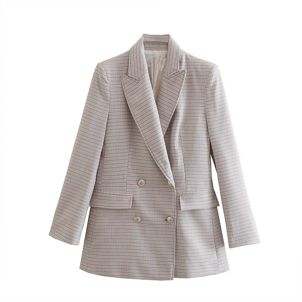 DiYiG Women 2023 Double Breasted Blazer Retro Casual Long Sleeves Flap Pockets Female Outerwear Chic Top Muje