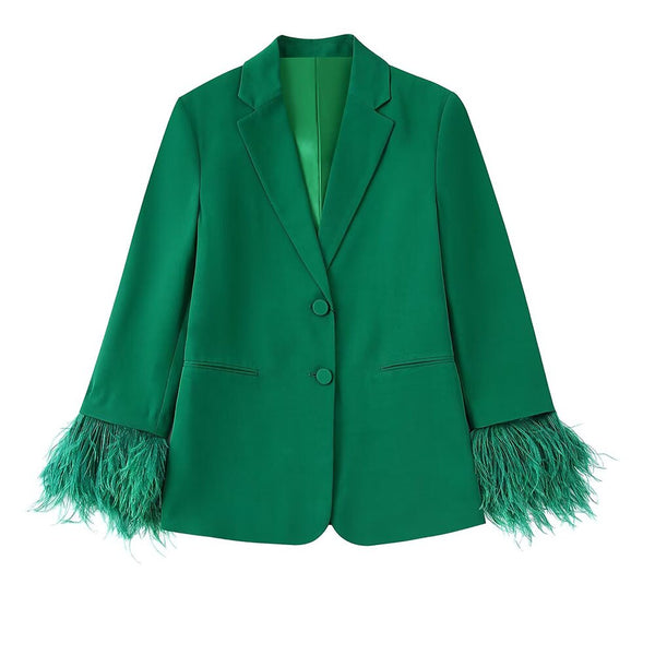 DiYiG Women 2023 Feathered Straight Blazer Retro Pocket Long Sleeve Single Breasted Female Outerwear Top Mujer