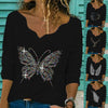 Diamond Embroidery shirt tops plus size butterfly tunic v-neck Long Sleeve casual Blouses women clothing рубашка женская