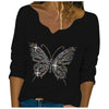 Diamond Embroidery shirt tops plus size butterfly tunic v-neck Long Sleeve casual Blouses women clothing рубашка женская