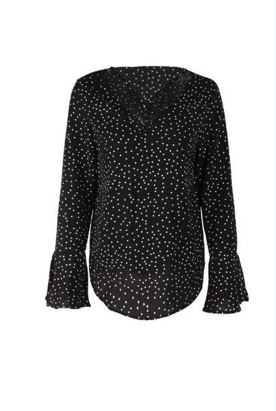 Deep V Neck Polka Dot Women Tops And Blouses Flare Sleeve Chiffon Blouse Shirt Women 2022 Autumn Women Blouses
