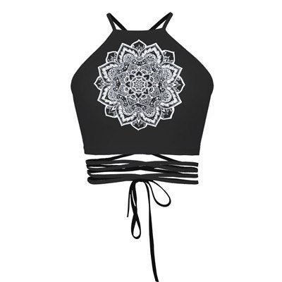 Digital Print Sun Moon Stars Series Black Tops For Women Blusa Tricot Camiseta Feminina Bandage Sleeveless Sexy Crop Tops Camis